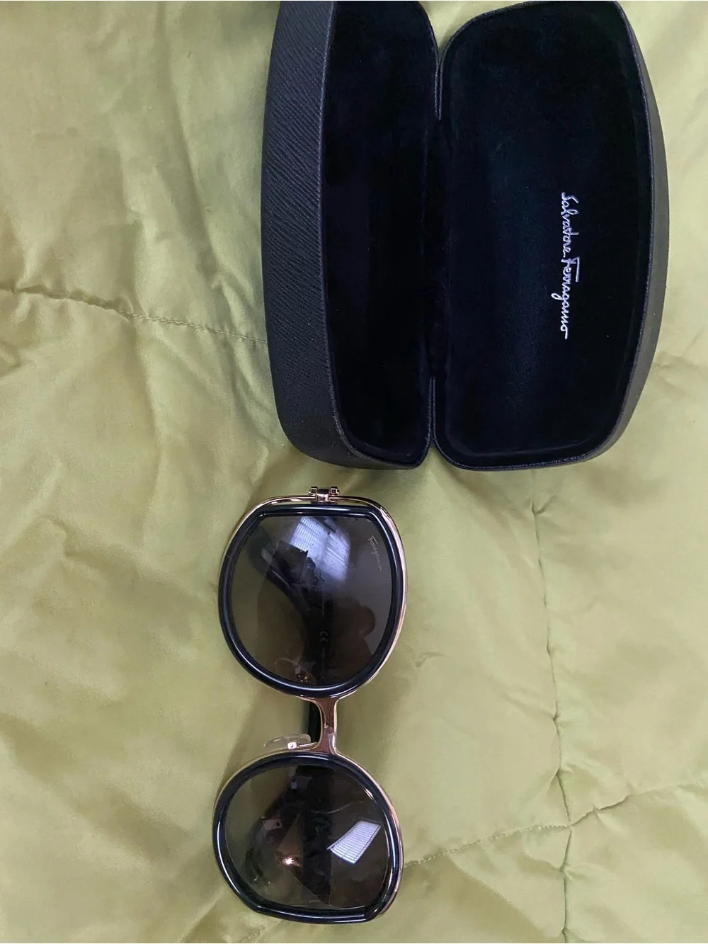 Salvatore Ferragamo Black Sunglasses with Gold Bridge